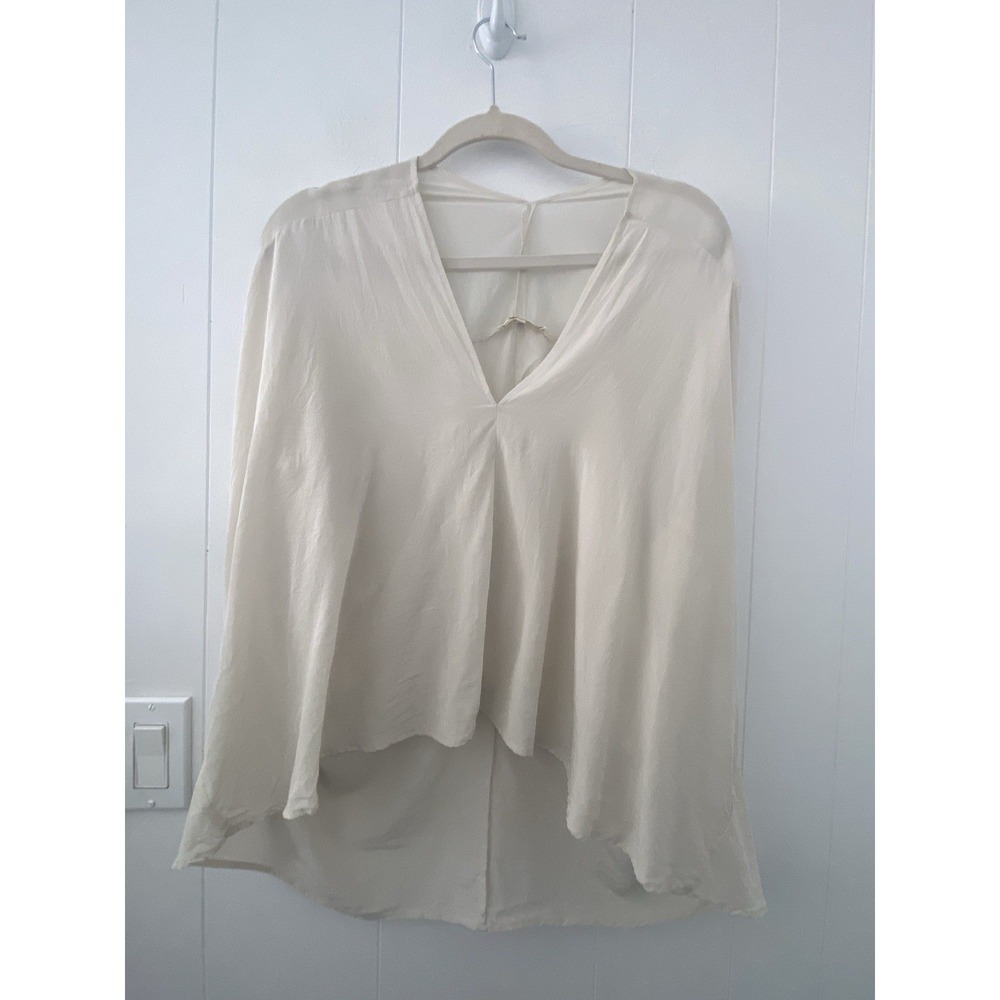 Gold Hawk 100% Silk V-Neck High-Low Blouse Top Cream Ivory Women's Size Small